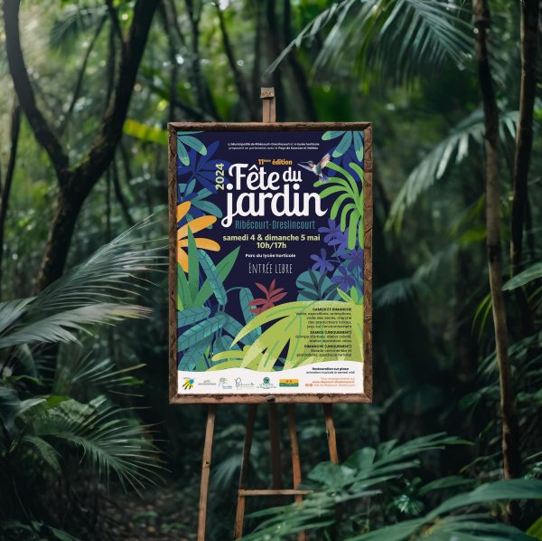 Affiche pour la fête du jardin et panneaux pou promouvoir la biodiversité 